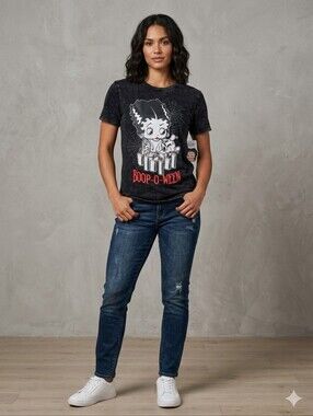 Betty Boop Black Graphic Tee with Red 'Boop-O-Ween' Print